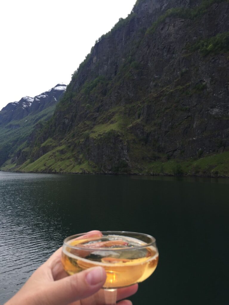 Champagne-skål på Aurlandsfjorden