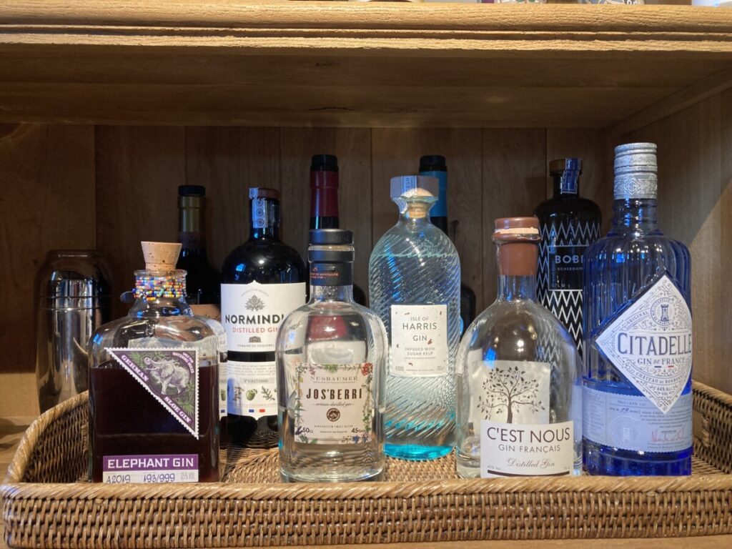 Different bottles of local gins
