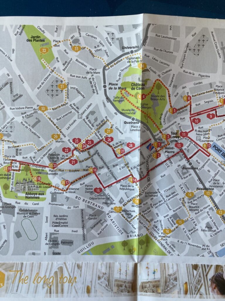 Kart over fotturer rundt i Caen sentrum