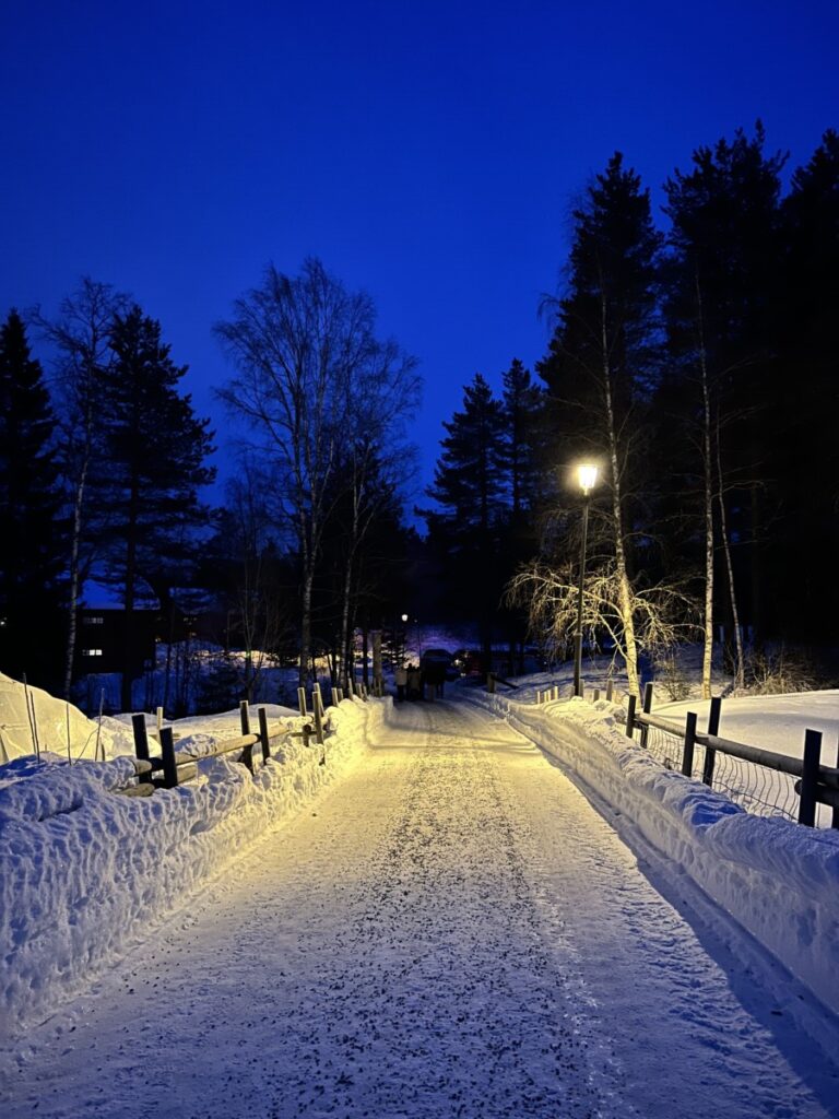 Snørikt og idyllisk på veien mellom hotellet og låven