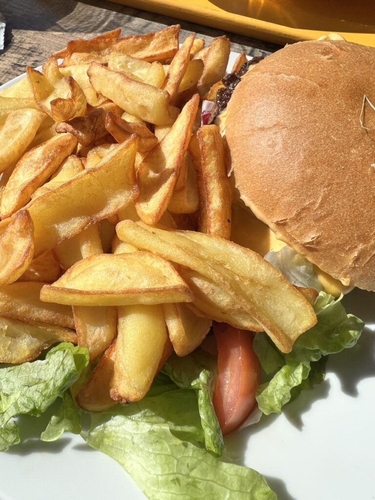 Burger and fries at Mont Bisanne